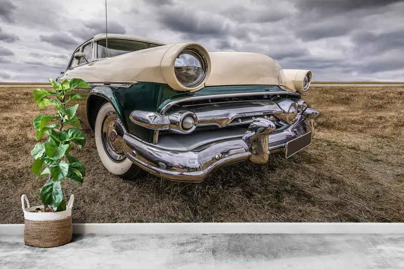 Custom Wall Paper,Modern Wall Paper,Old Car Wall Art,Wall Paper Peel and Stick,Garage Wallpaper,Garage Wall Print, - 3