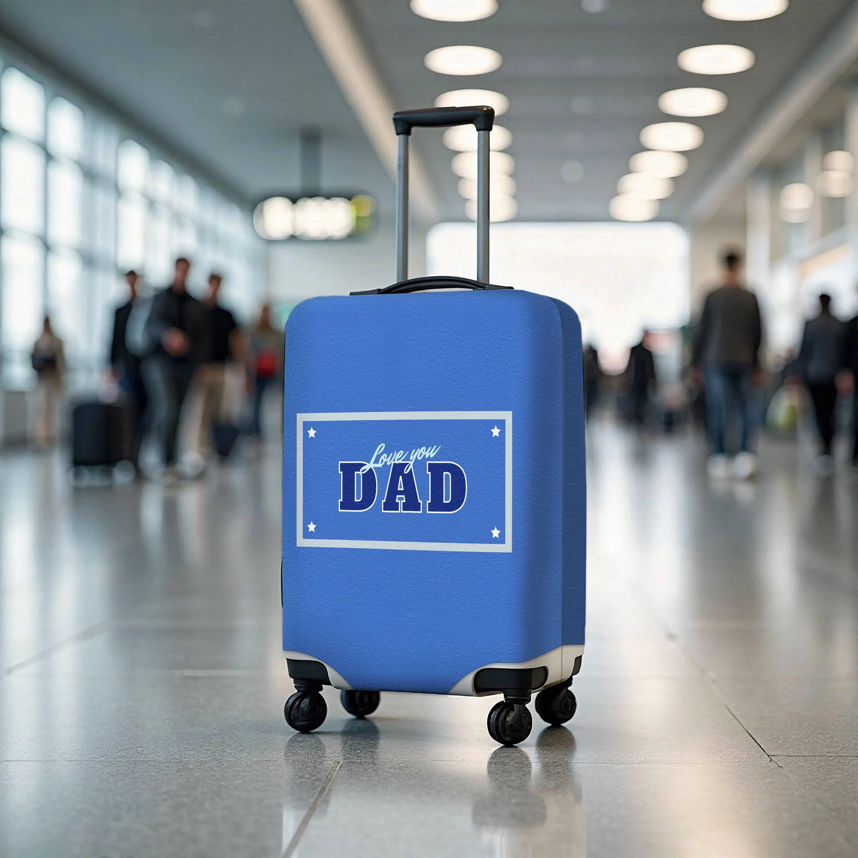 Personalized Blue Luggage Cover with Travel Theme Design for All Sizes - 1