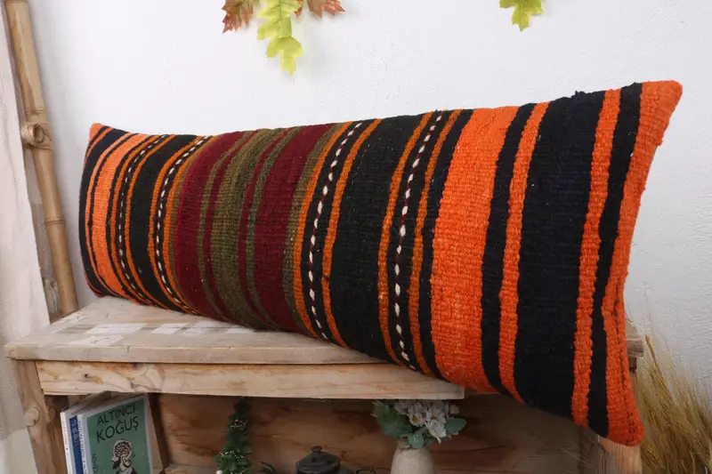 Interior Designer Pillow, 12x36 Orange Cushion, Pillow Case, Authentic Pillow Sham, Home Decor Pillow, Handmade Kilim Cushion, Aztec Pillow Case - 4