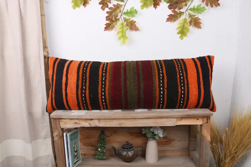 Interior Designer Pillow, 12x36 Orange Cushion, Pillow Case, Authentic Pillow Sham, Home Decor Pillow, Handmade Kilim Cushion, Aztec Pillow Case - 1