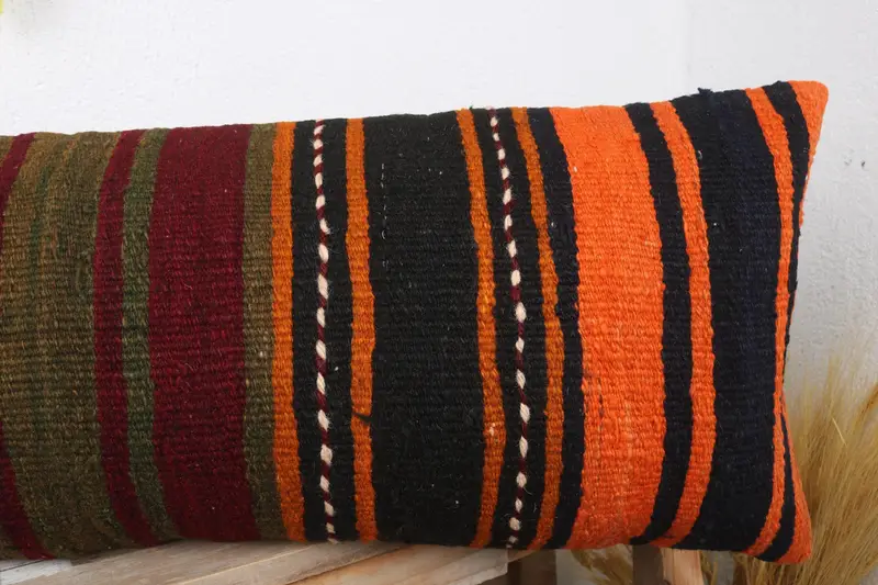 Interior Designer Pillow, 12x36 Orange Cushion, Pillow Case, Authentic Pillow Sham, Home Decor Pillow, Handmade Kilim Cushion, Aztec Pillow Case - 5