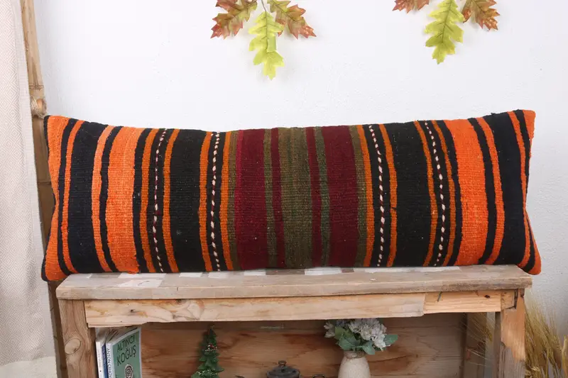 Interior Designer Pillow, 12x36 Orange Cushion, Pillow Case, Authentic Pillow Sham, Home Decor Pillow, Handmade Kilim Cushion, Aztec Pillow Case - 2