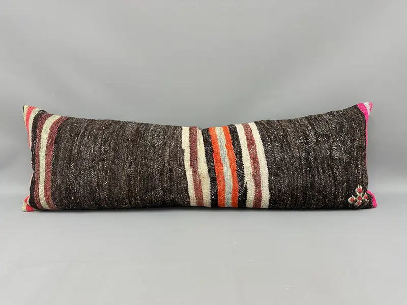 Vintage Pillow, 16x48 Brown Pillow, Cushion Case, Handmade Rug Seat Cushion, Office Chair Pillow Sham, Vintage Kilim Pillow, Kilim Pillow - 4