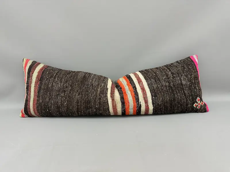Vintage Pillow, 16x48 Brown Pillow, Cushion Case, Handmade Rug Seat Cushion, Office Chair Pillow Sham, Vintage Kilim Pillow, Kilim Pillow - 1