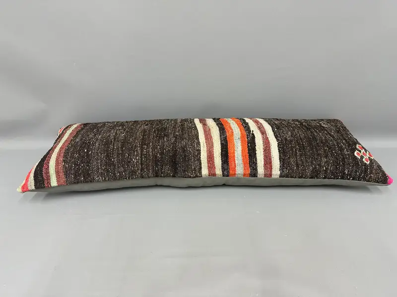 Vintage Pillow, 16x48 Brown Pillow, Cushion Case, Handmade Rug Seat Cushion, Office Chair Pillow Sham, Vintage Kilim Pillow, Kilim Pillow - 7