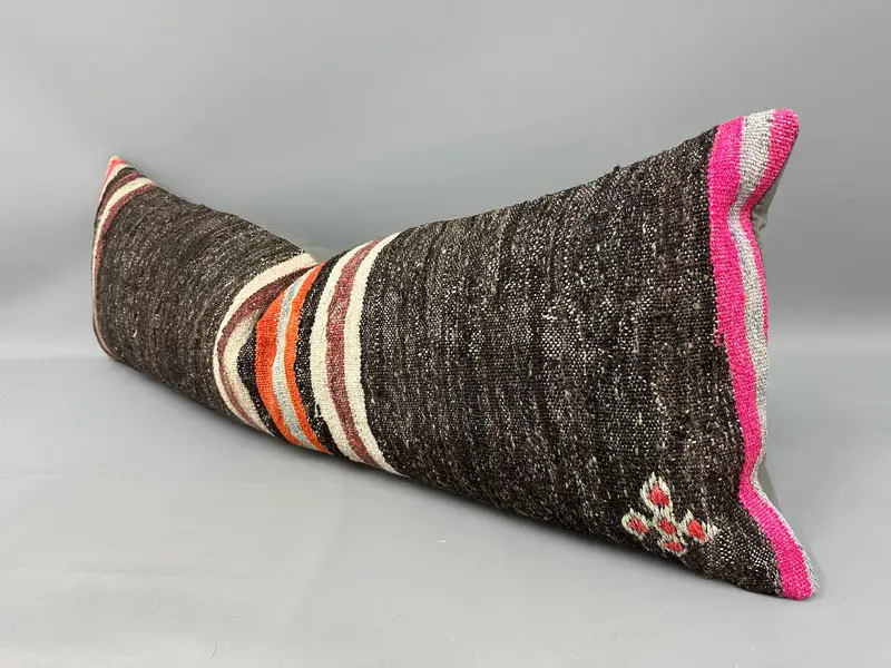 Vintage Pillow, 16x48 Brown Pillow, Cushion Case, Handmade Rug Seat Cushion, Office Chair Pillow Sham, Vintage Kilim Pillow, Kilim Pillow - 3