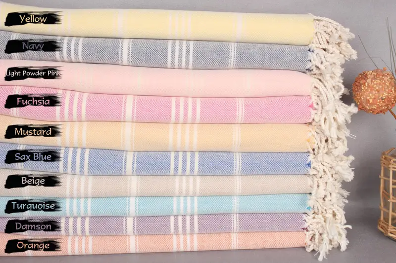 Turkish Beach Towel Organic Cotton Beige Stripes, 70x40 Inches