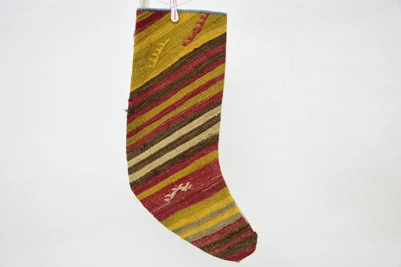 Festive Red and Yellow Stocking with Ornaments, 14-Inch Christmas Stocking