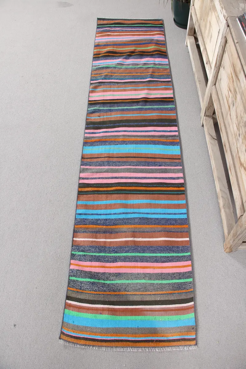 Blue Ikat Rug, 1,7x7,5 ft with Pink Accents