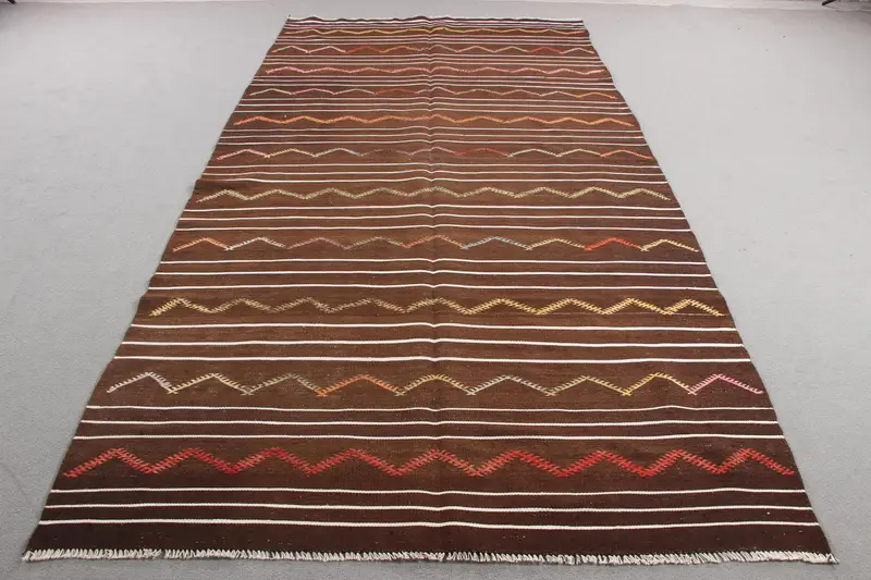 Elegant Brown Abstract Rug, 5.6x11.1 ft Beige Accent