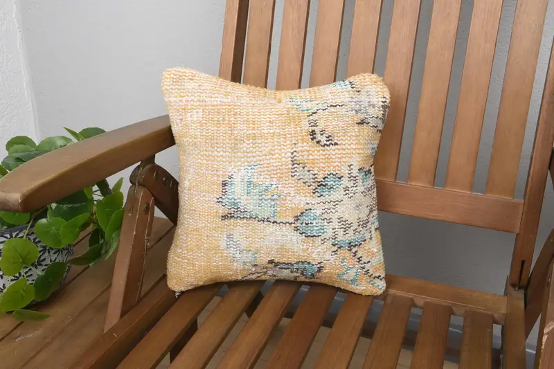 Antika Kırlent Kılıfı, Küçük Kare 30x30 cm Turuncu Kırlent Kılıfı - 1