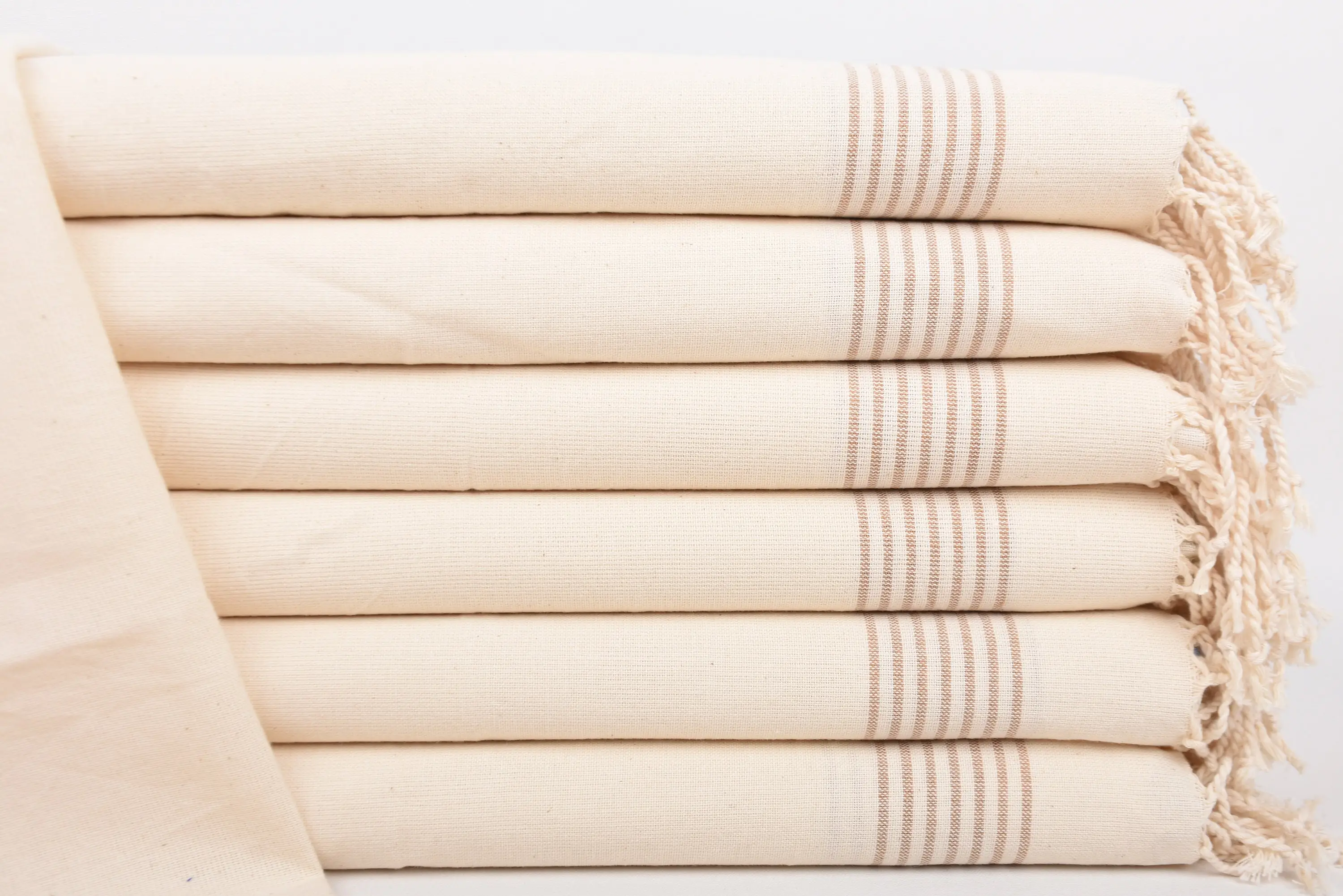 Monogrammed Beach Towel Organic Cotton Brown Stripes, 18x36 Inches - 1