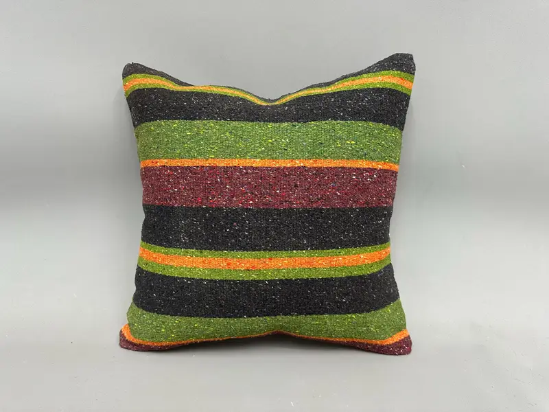 Pillow for Couch, Vintage Pillow Cover, Cushion Cover, Boho Pillow, 18x18 Green Cushion Cover, Southwestern Pillow Sham, Handmade Kilim Cushion - 4
