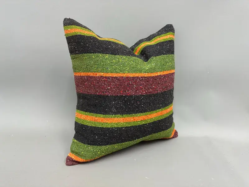Pillow for Couch, Vintage Pillow Cover, Cushion Cover, Boho Pillow, 18x18 Green Cushion Cover, Southwestern Pillow Sham, Handmade Kilim Cushion - 2
