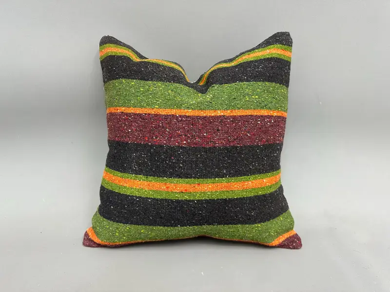 Pillow for Couch, Vintage Pillow Cover, Cushion Cover, Boho Pillow, 18x18 Green Cushion Cover, Southwestern Pillow Sham, Handmade Kilim Cushion - 1
