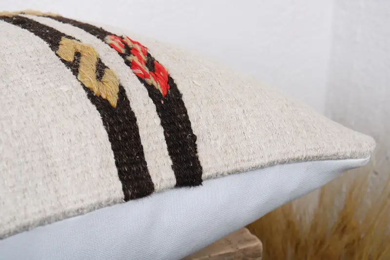 Accent Pillow Cover, Pillow, Handwoven Pillow Cover Pillow Cover, Kilim Pillow, Kilim Pillow Cover, Turkish Kilim Pillow, 16x24 White Pillow Sham - 6