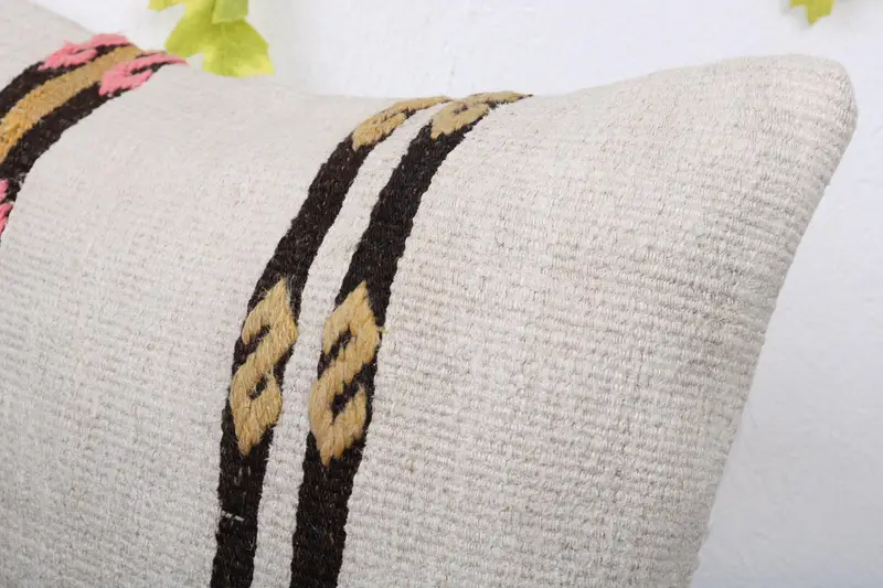 Accent Pillow Cover, Pillow, Handwoven Pillow Cover Pillow Cover, Kilim Pillow, Kilim Pillow Cover, Turkish Kilim Pillow, 16x24 White Pillow Sham - 5