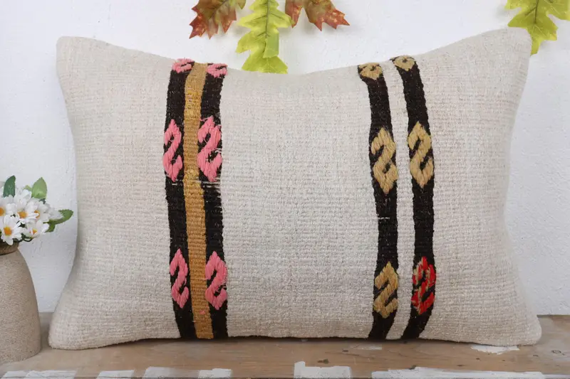 Accent Pillow Cover, Pillow, Handwoven Pillow Cover Pillow Cover, Kilim Pillow, Kilim Pillow Cover, Turkish Kilim Pillow, 16x24 White Pillow Sham - 2