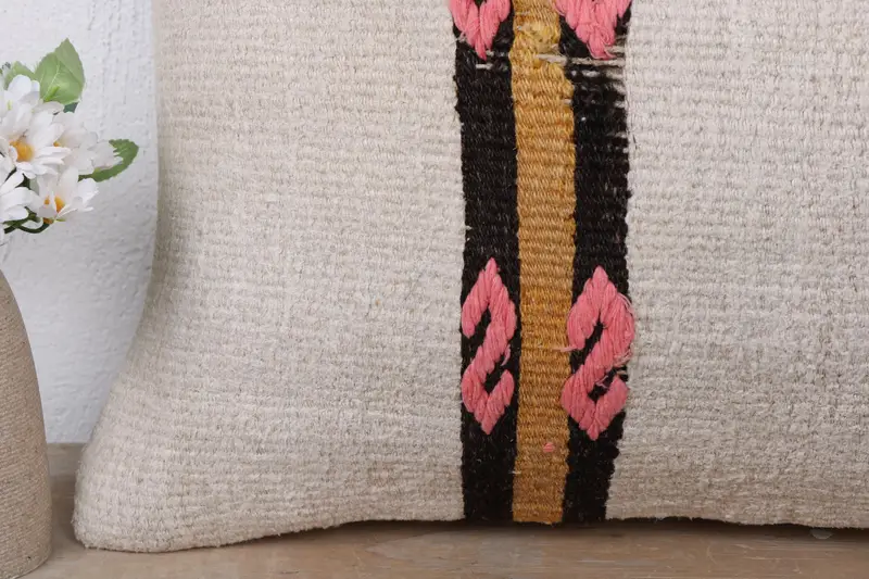 Accent Pillow Cover, Pillow, Handwoven Pillow Cover Pillow Cover, Kilim Pillow, Kilim Pillow Cover, Turkish Kilim Pillow, 16x24 White Pillow Sham - 3
