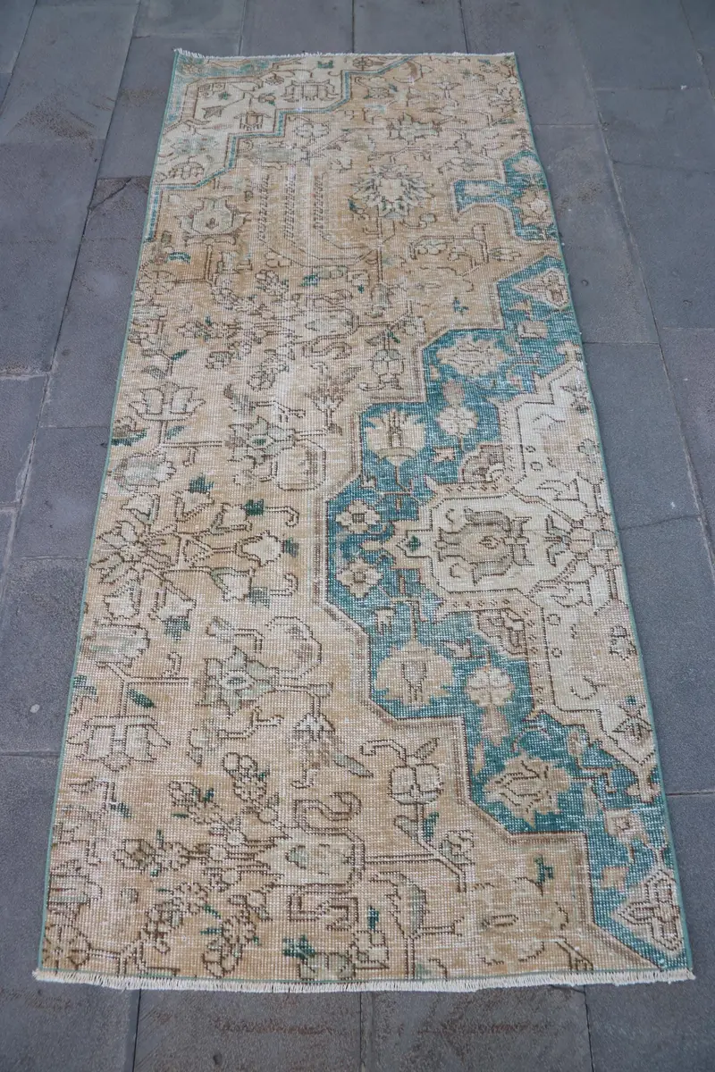 3x6.9 ft Turkish Vintage Rug, Accent Rug, Brown Oushak Floral Rug - 1