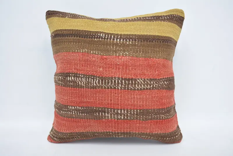 Boho Pillow, Pillow for Couch, Handmade Rug Seat Cushion Case, Turkish Kilim Pillow, Nomadic Pillow, 16x16 Red Cushion Cover, Cushion Cover - 1