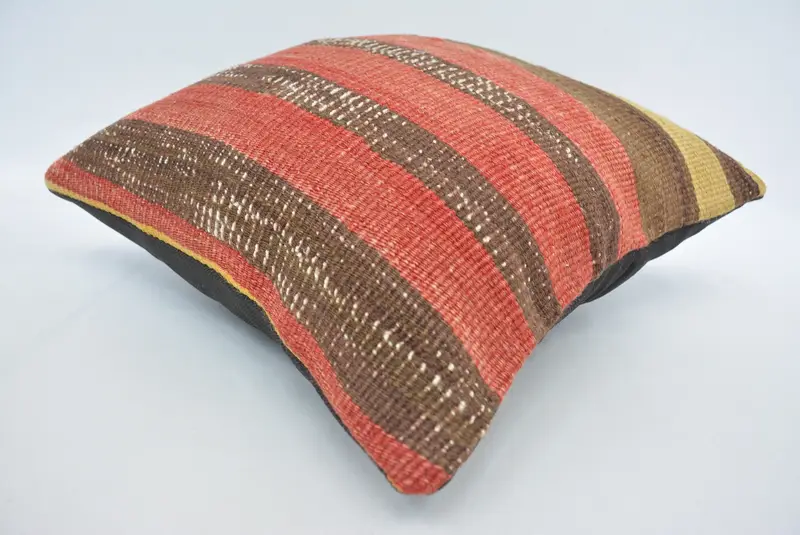 Boho Pillow, Pillow for Couch, Handmade Rug Seat Cushion Case, Turkish Kilim Pillow, Nomadic Pillow, 16x16 Red Cushion Cover, Cushion Cover - 6