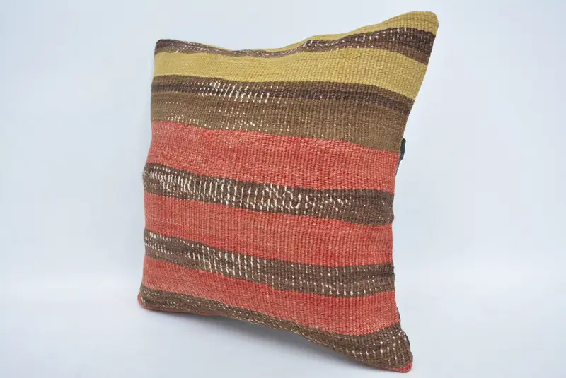 Boho Pillow, Pillow for Couch, Handmade Rug Seat Cushion Case, Turkish Kilim Pillow, Nomadic Pillow, 16x16 Red Cushion Cover, Cushion Cover - 4