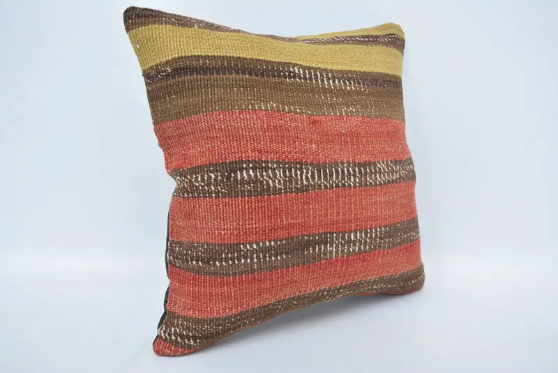 Boho Pillow, Pillow for Couch, Handmade Rug Seat Cushion Case, Turkish Kilim Pillow, Nomadic Pillow, 16x16 Red Cushion Cover, Cushion Cover - 3