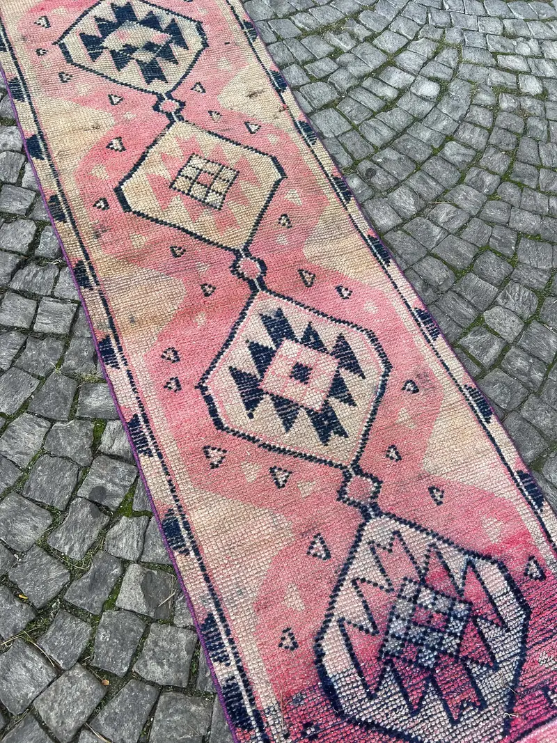 Elegante alfombra oriental rosa y azul, decoración elegante de 7 x 4 m
