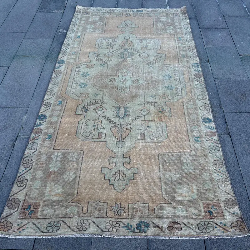 Elegant Beige & Brown Patchwork Rug, 4,3x8,2 ft