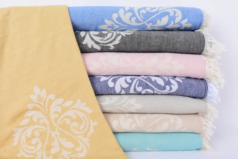 95x75 Pink Baroque Throw, Organic Cotton Monogram Blanket, Bridal Shower Favor