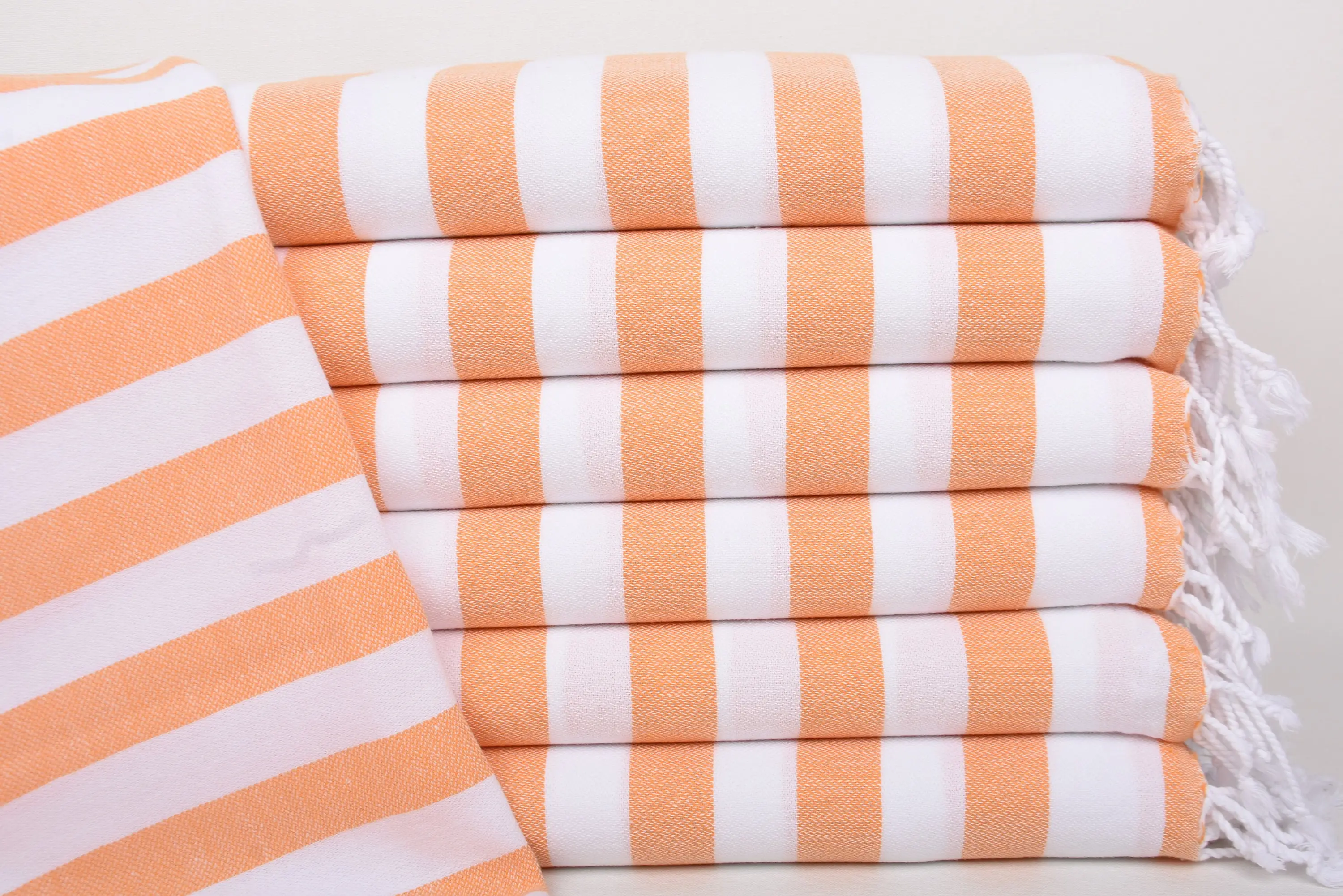 Hammam Towel Organic Cotton Striped Towel, Orange Beige, 20x44 Inches - 1
