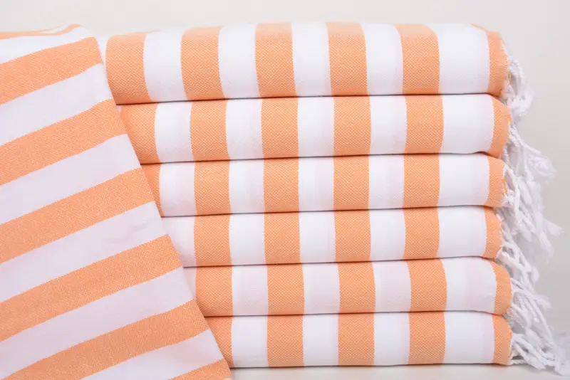Hammam Towel Organic Cotton Striped Towel, Orange Beige, 20x44 Inches