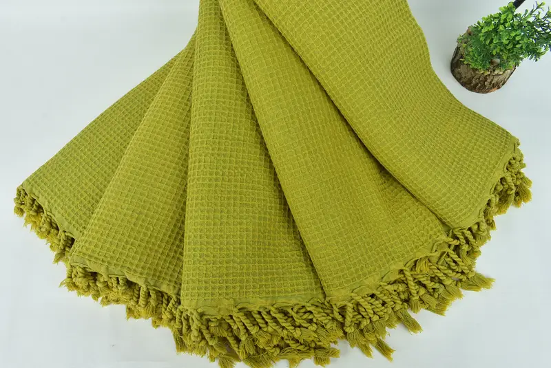 Woven Throw Blanket, Wedding Hand Made Gift, Tablecloth, Couch Cover, 92x68 Cotton Waffle Towel, Personalized Blanket, Bachelorette Large Towel - 4