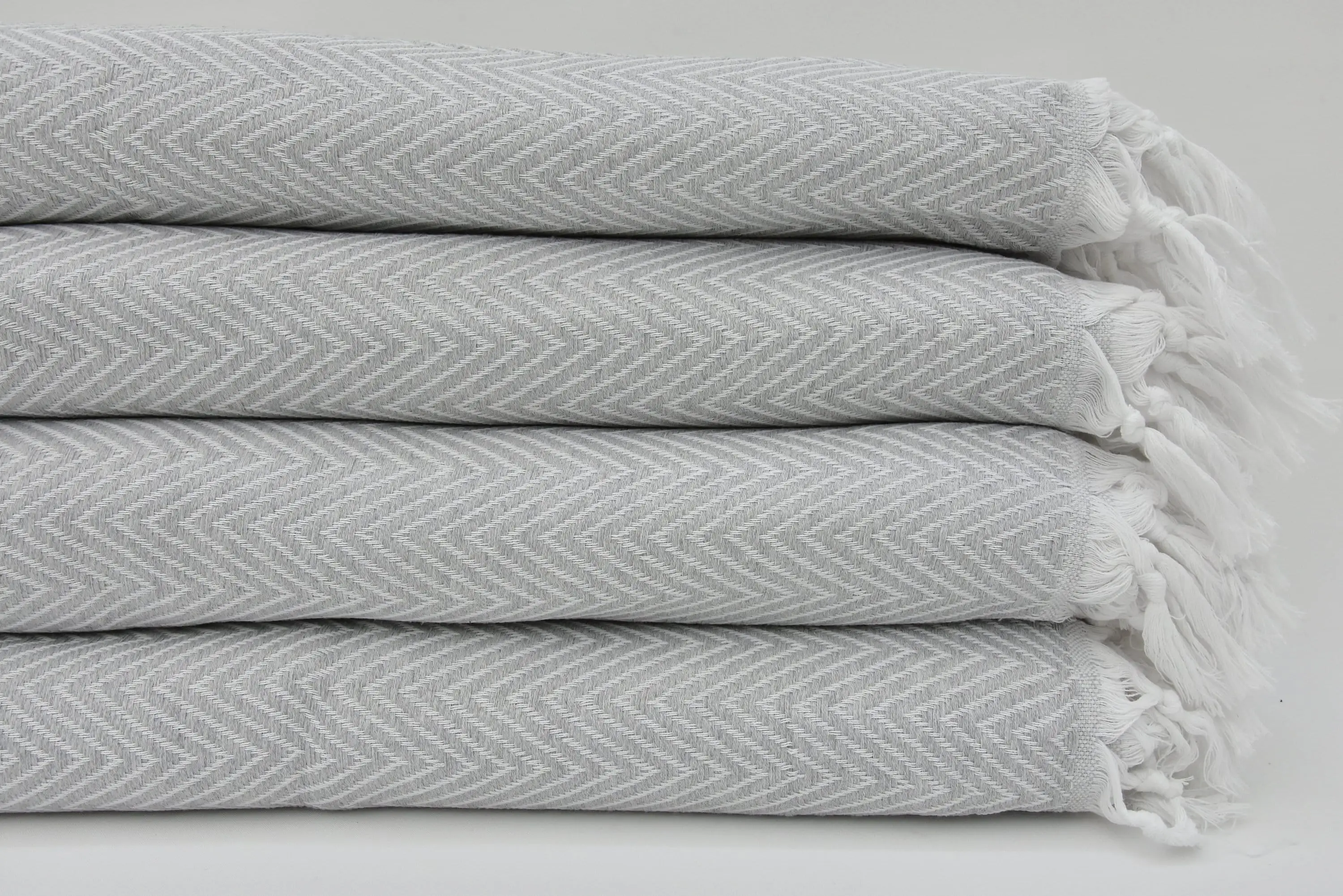 Turkish Blanket Light Gray Herringbone Throw, 79x89, Cotton - 1