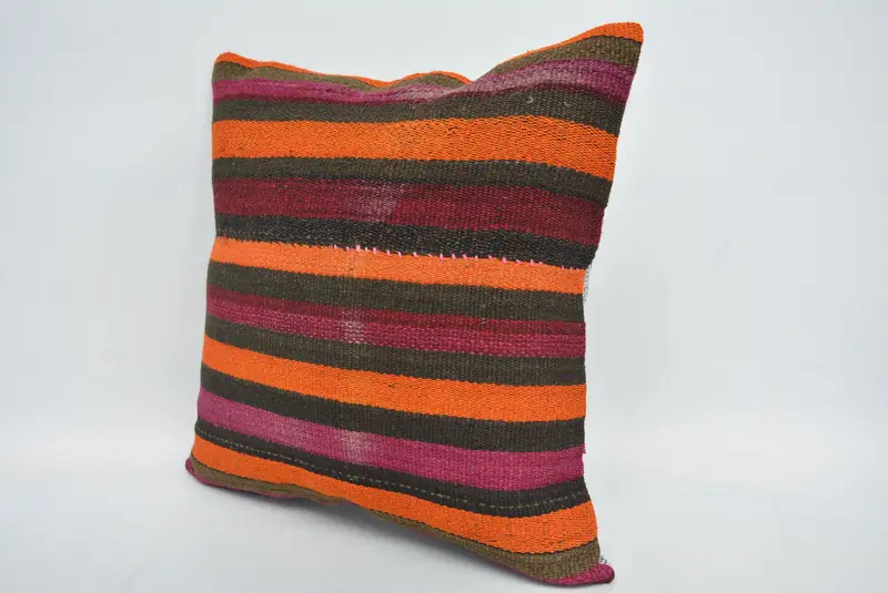 Pillow Sham, Car Pillow Sham, Turkish Kilim Pillow, Antique Pillows, Floor Cushion, 16x16 Orange Pillow Sham, Vintage Pillow, Bench Pillow - 4
