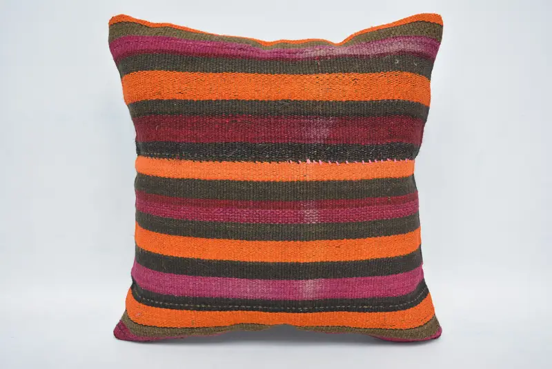 Pillow Sham, Car Pillow Sham, Turkish Kilim Pillow, Antique Pillows, Floor Cushion, 16x16 Orange Pillow Sham, Vintage Pillow, Bench Pillow - 1