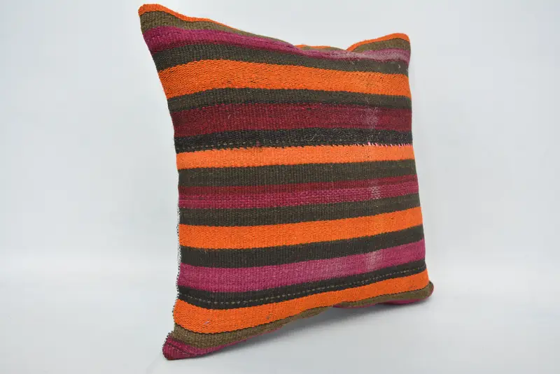 Pillow Sham, Car Pillow Sham, Turkish Kilim Pillow, Antique Pillows, Floor Cushion, 16x16 Orange Pillow Sham, Vintage Pillow, Bench Pillow - 3