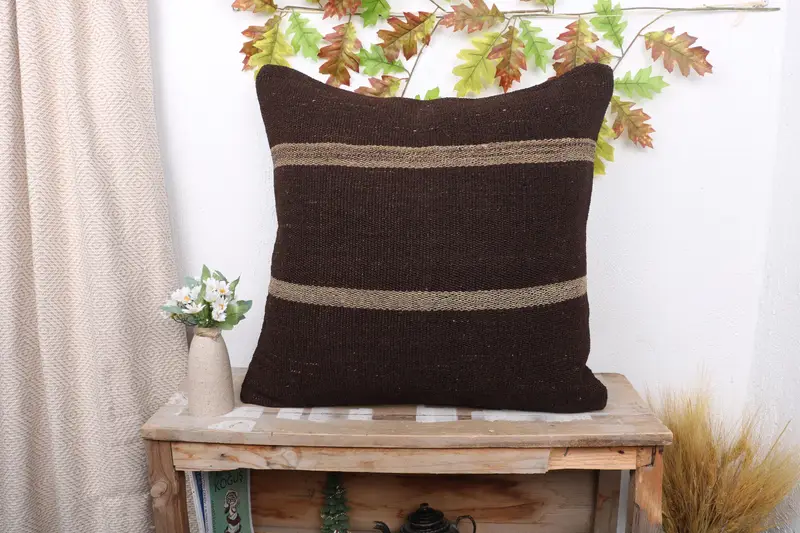 Decorative Pillow Case, Vintage Cushion Case, Kilim Pillow Cover, 24x24 Brown Cushion Case, Vintage Pillow, Kilim Cushion Sham, Pillow - 1