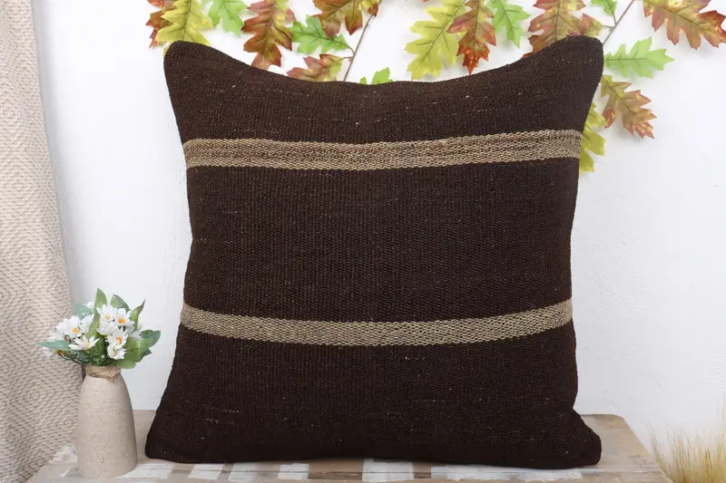 Decorative Pillow Case, Vintage Cushion Case, Kilim Pillow Cover, 24x24 Brown Cushion Case, Vintage Pillow, Kilim Cushion Sham, Pillow - 2