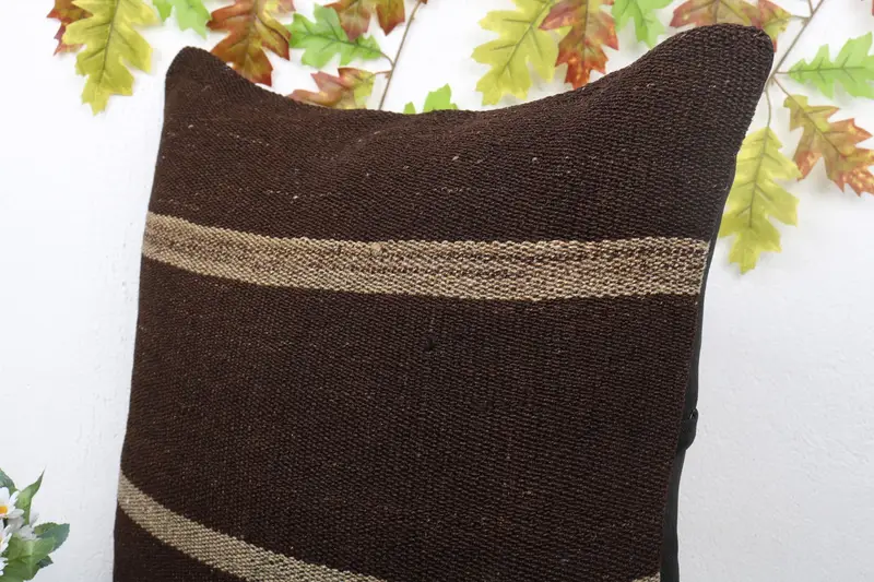 Decorative Pillow Case, Vintage Cushion Case, Kilim Pillow Cover, 24x24 Brown Cushion Case, Vintage Pillow, Kilim Cushion Sham, Pillow - 5