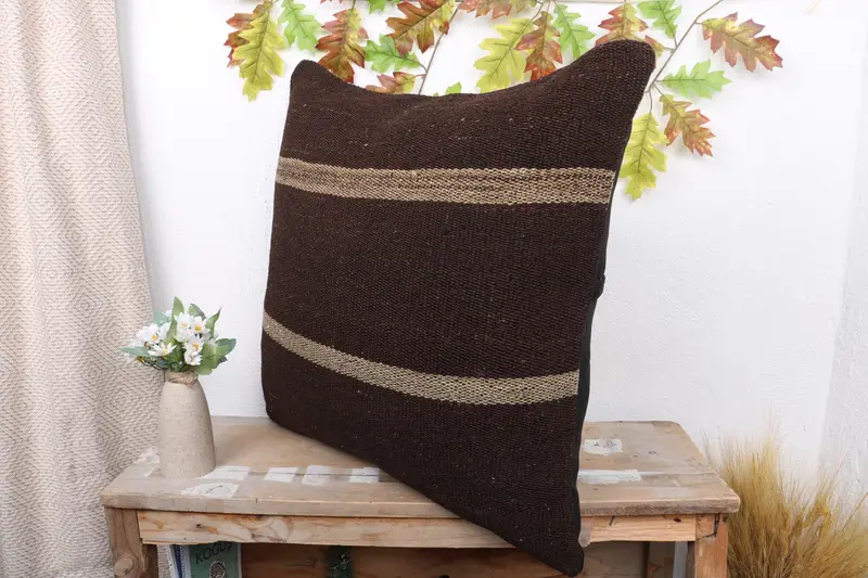 Decorative Pillow Case, Vintage Cushion Case, Kilim Pillow Cover, 24x24 Brown Cushion Case, Vintage Pillow, Kilim Cushion Sham, Pillow - 4