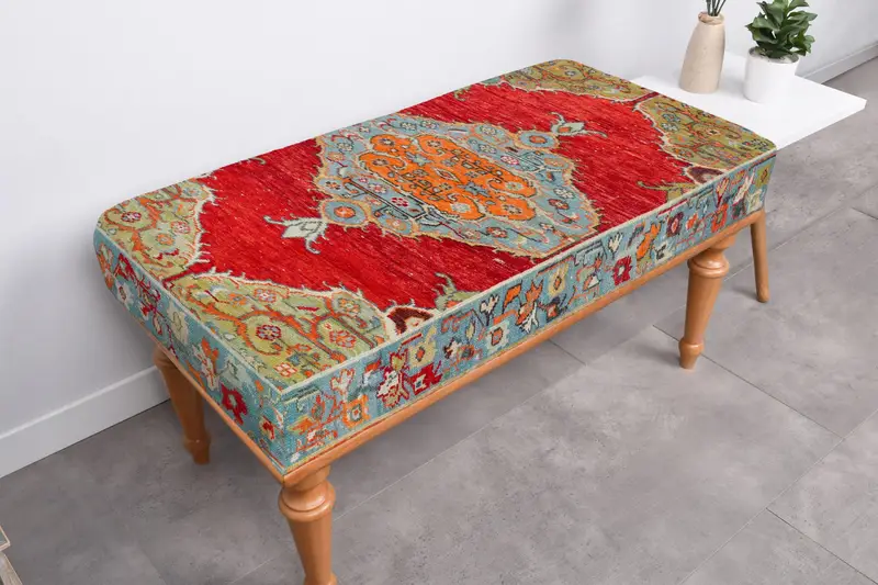 Modular Ottoman with Kilim-Inspired Pattern, Turkish Sofa Set Ottoman