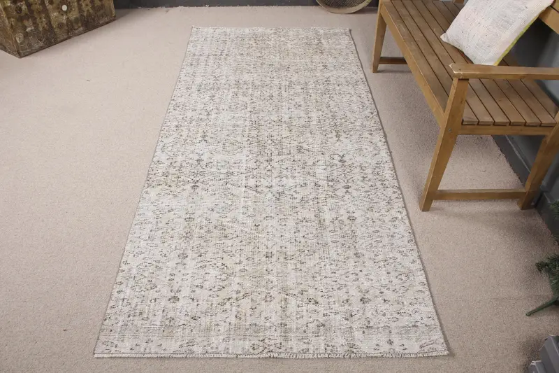 エレガントなベージュの花柄ラグ、3.7x8.1フィートのシックな装飾