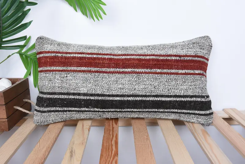 12x24 Red Pillow Sham, Cozy Throw Cushion Case, Gift Pillow, Pillow, Antique Pillows, Vintage Pillow, Handwoven Cushion Cover, Nomadic Pillow Case - 1