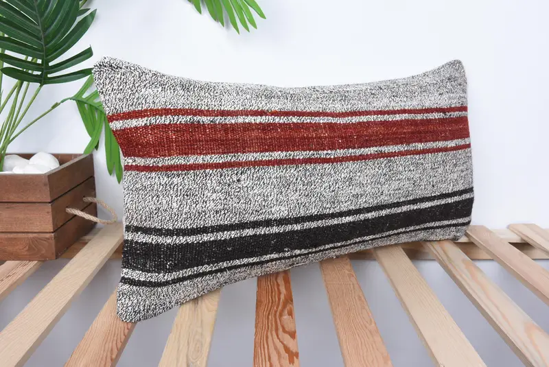 12x24 Red Pillow Sham, Cozy Throw Cushion Case, Gift Pillow, Pillow, Antique Pillows, Vintage Pillow, Handwoven Cushion Cover, Nomadic Pillow Case - 4