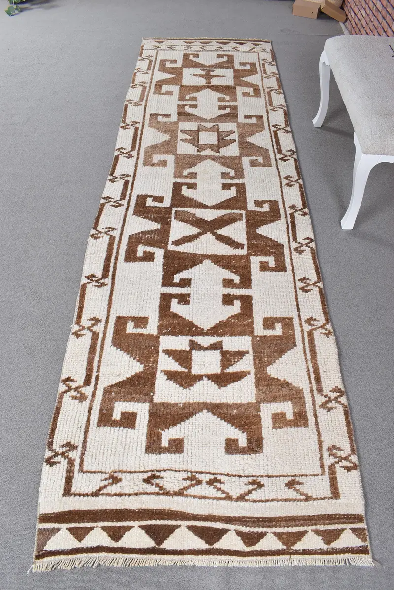 Elegante alfombra a cuadros en color beige y marrón, decoración elegante de 0,2 x 10,6 pies