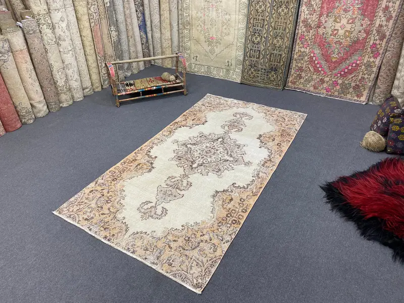 Alfombra Naranja y Marrón, 3.7x7.2 ft Floral y Geométrica