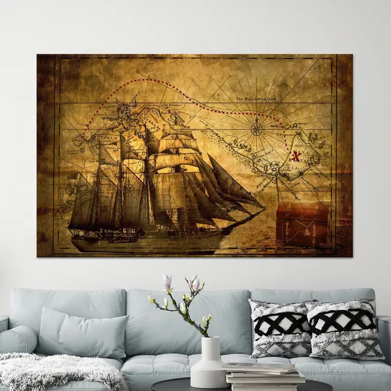 Pirate Treasure Map Canvas: Vintage Nautical Adventure Art Print