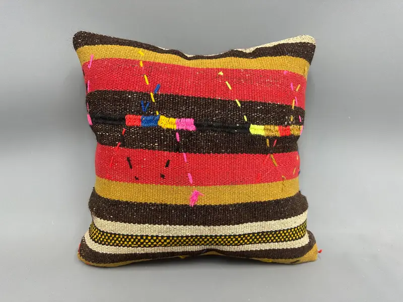 Throw Kilim Pillow, Pattern Throw Cushion Case, Turkish Kilim Pillow, Cushion Case, Vintage Pillow, 18x18 Pink Pillow Sham, Bench Pillow - 4